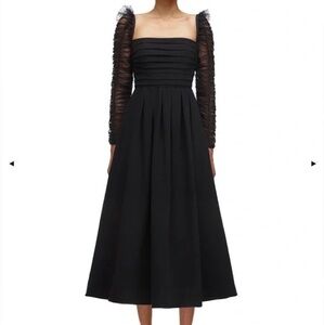 Self-Portrait Crepe Dot Mesh Sleeved Midi Dress